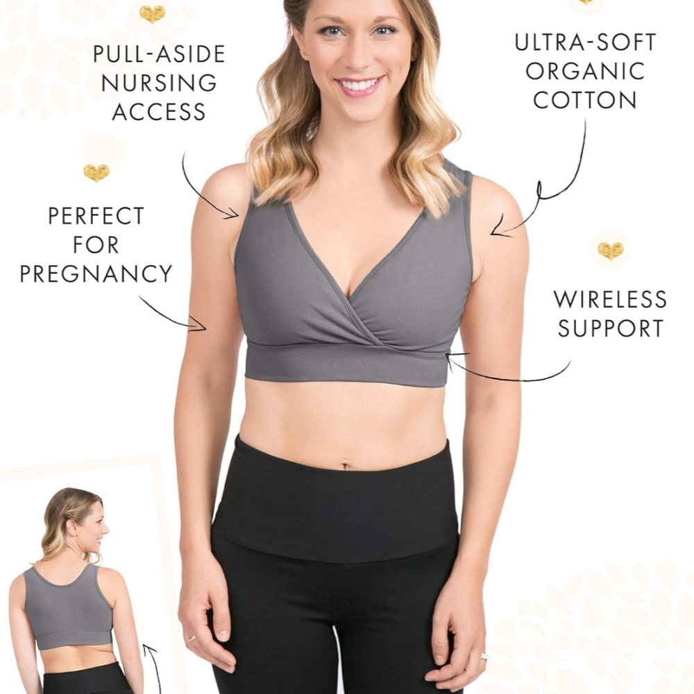 KINDERED BRAVELY black Comfort Nursing Bra Small Busty  Racer back Sleep Bra